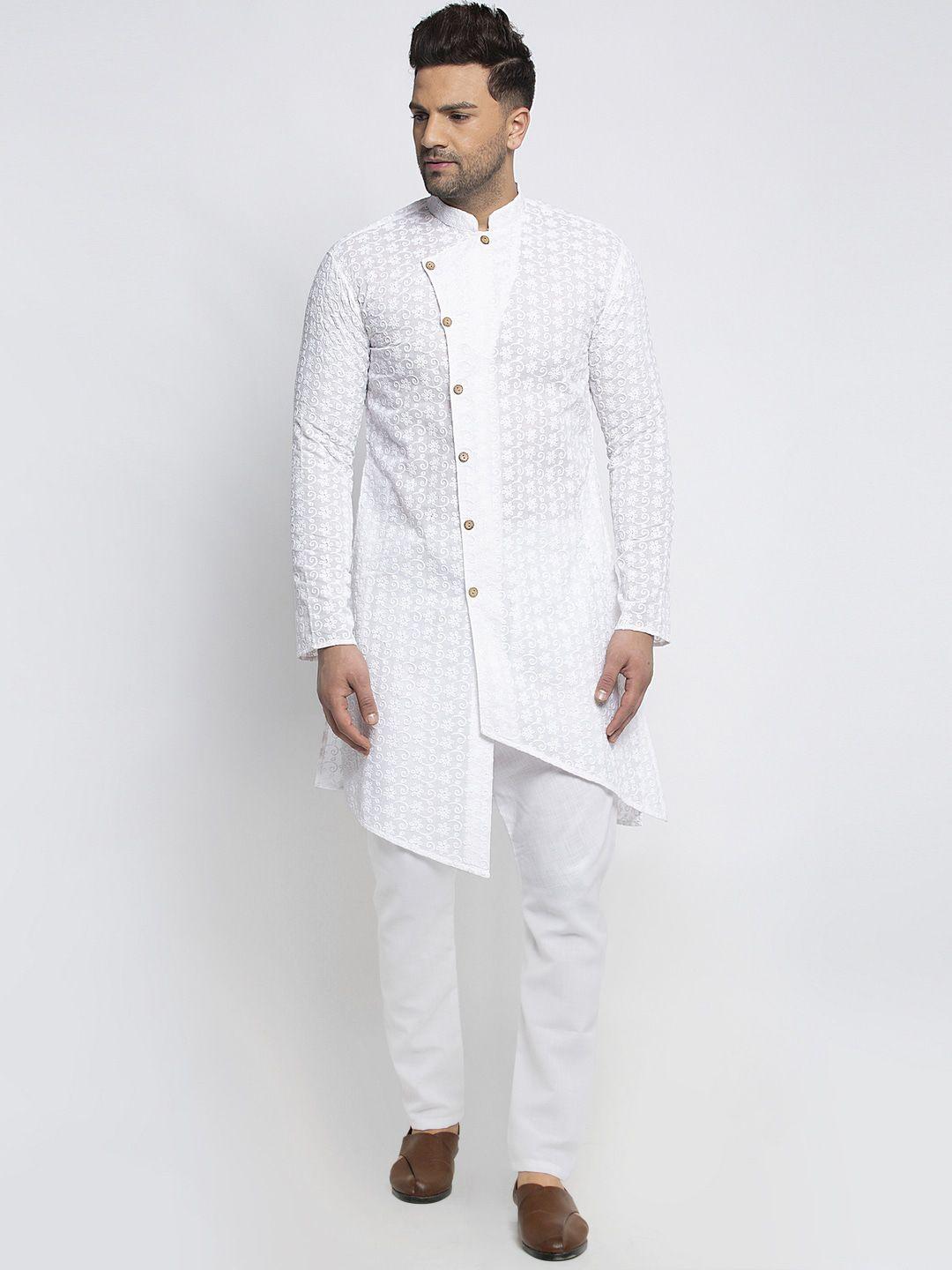 TREEMODA Men White Chikankari Embroidered Pure Cotton Kurta with Pyjamas