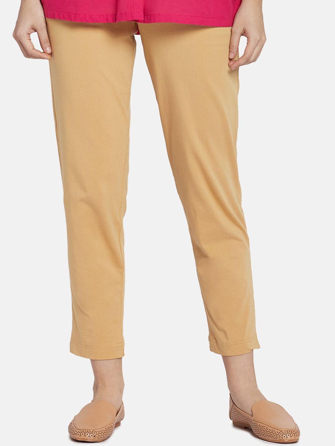 go-colors-women-beige-regular-fit-solid-regular-trousers