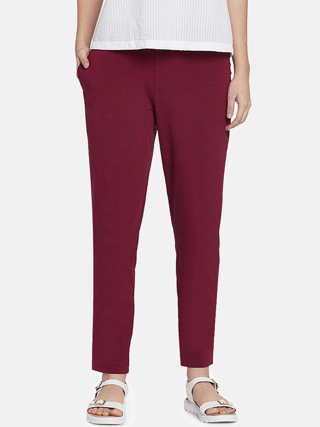 go-colors-women-maroon-regular-fit-solid-regular-trousers