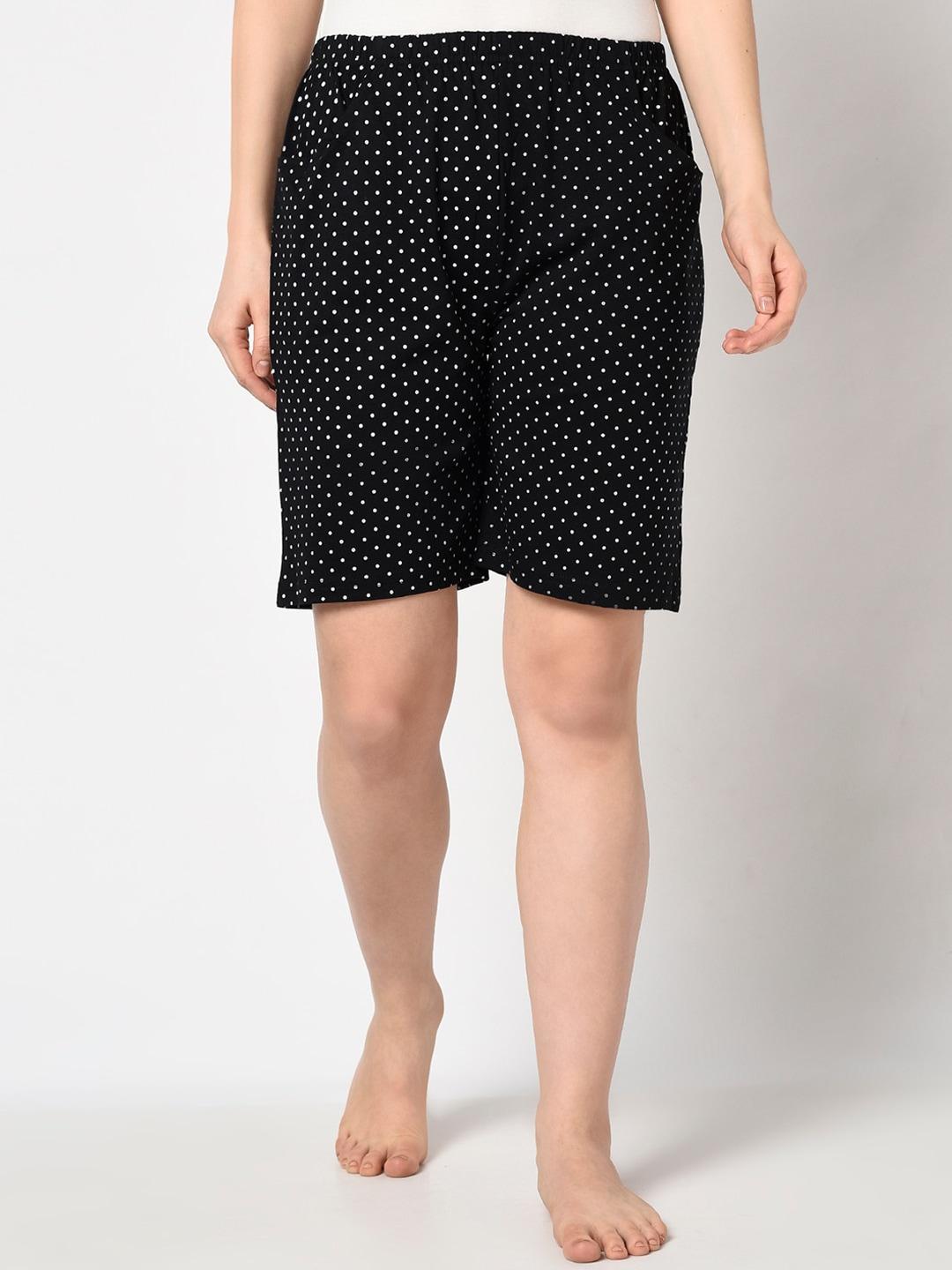 Espresso Women Black Elastic Waist Polka Dots Printed Pyjama Shorts