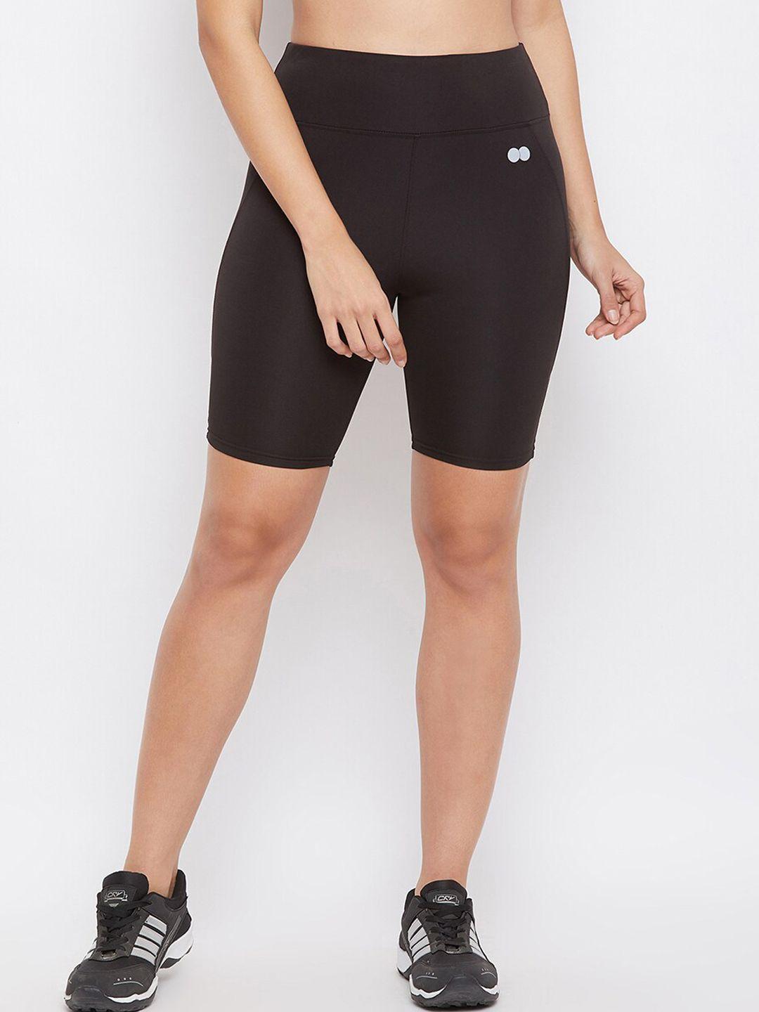 Clovia Women Black Solid Slim Fit High-Rise Cycling Shorts
