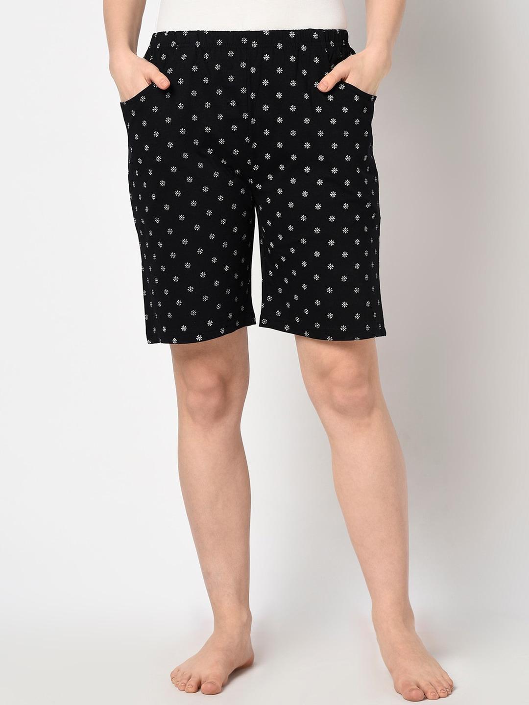 Espresso Women Black Elastic Waist Flower Printed Pyjama Shorts