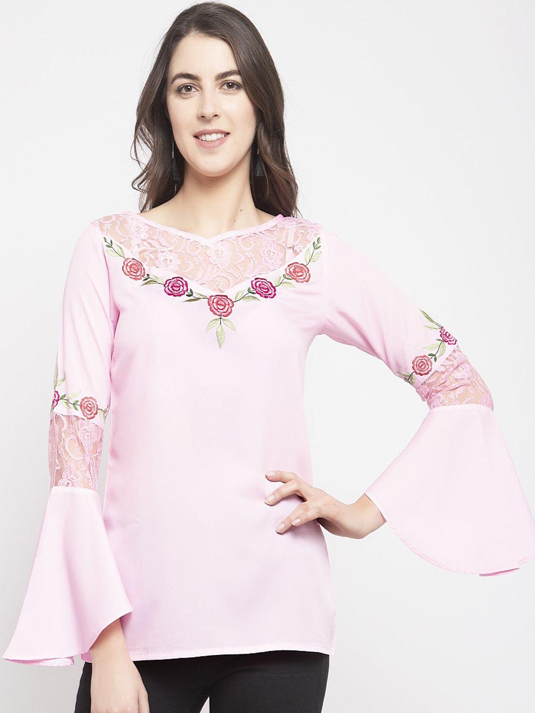 karmic-vision-pink-floral-embroidered-bell-sleeves-top