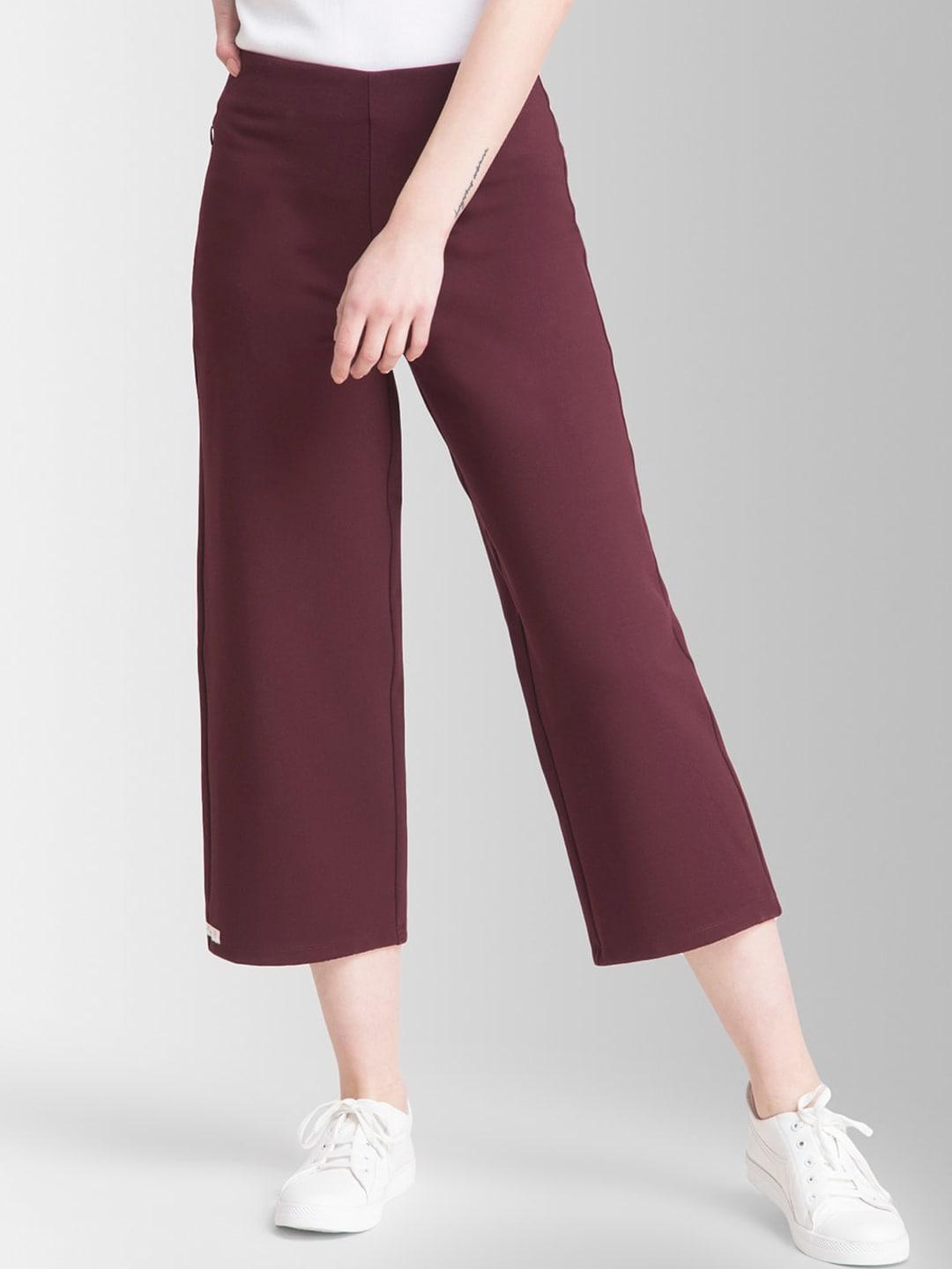 FableStreet Women Maroon Loose Fit Solid Culottes