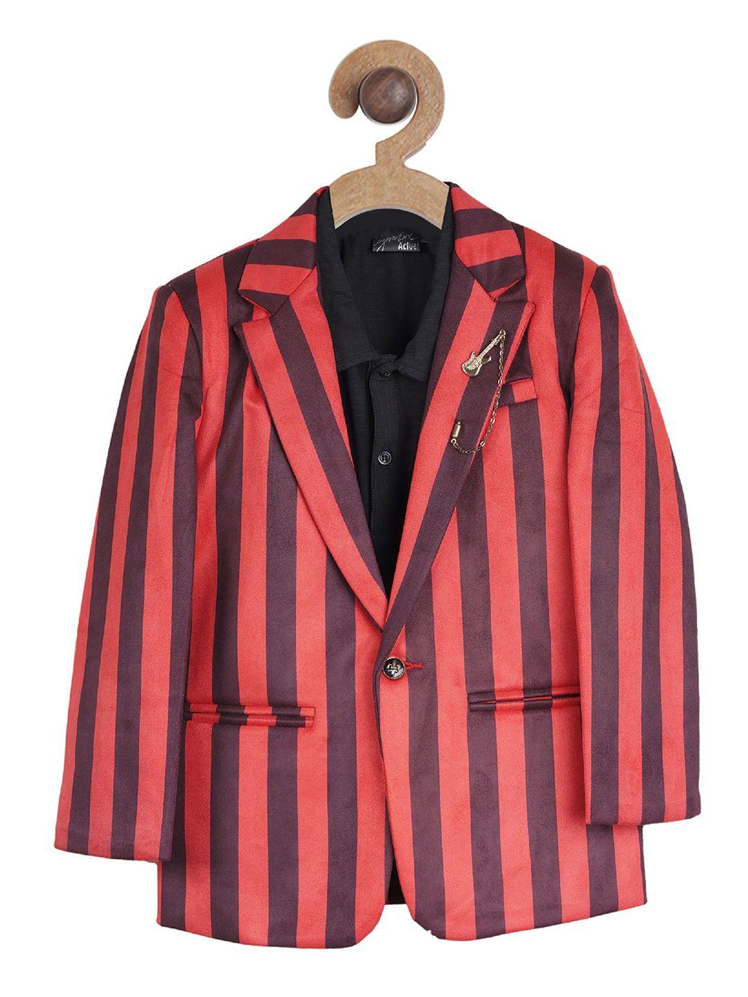 Actuel Boys Red & Black Striped Blazer With T-Shirt