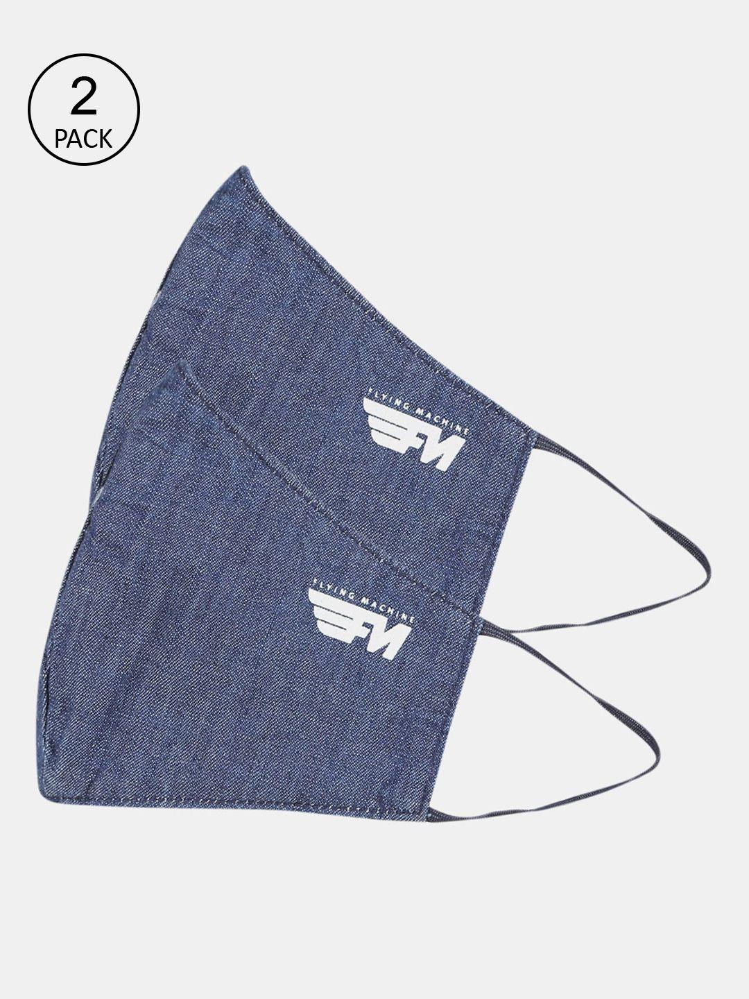 flying-machine-unisex-pack-of-2-blue-&-white-solid-3-ply-reusable-denim-cloth-masks