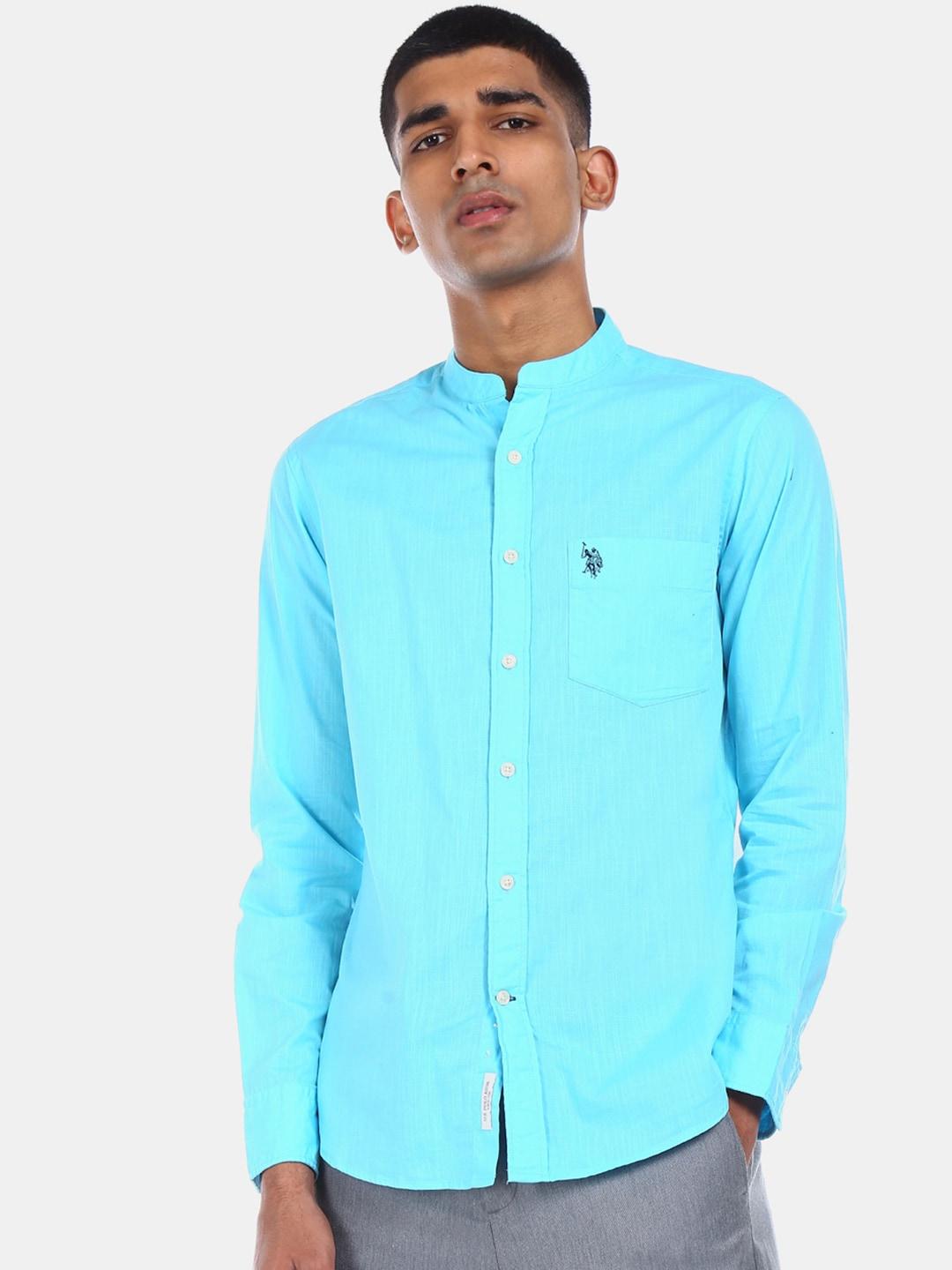 u.s.-polo-assn.-men-turquoise-blue-regular-fit-solid-cotton-casual-shirt