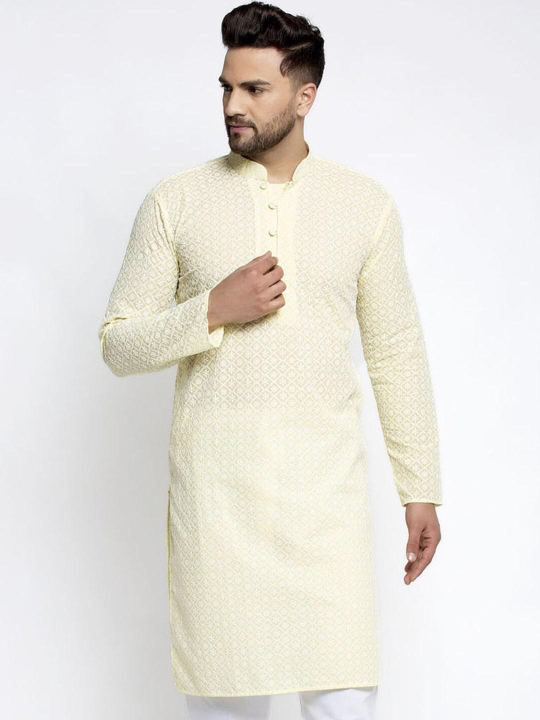 jompers-yellow-floral-embroidered-thread-work-cotton-kurta
