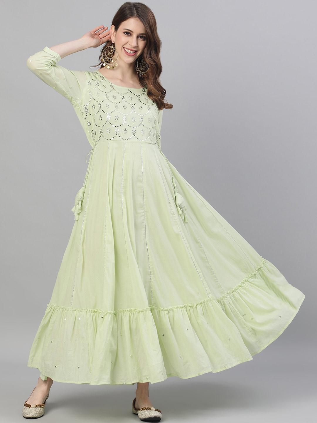ishin-women-green-embellished-maxi-dress