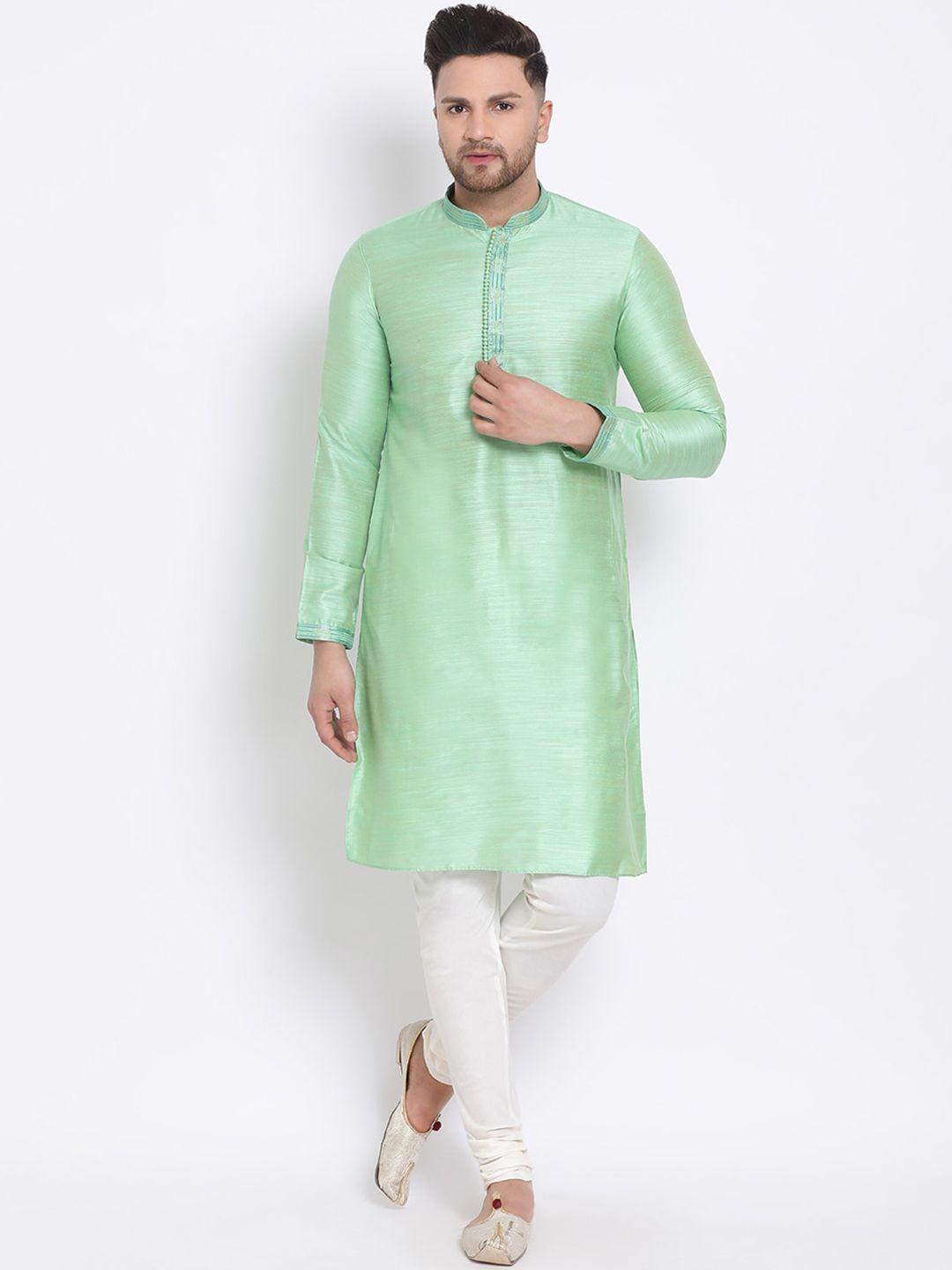 sanwara-men-green-&-white-solid-kurta-with-churidar
