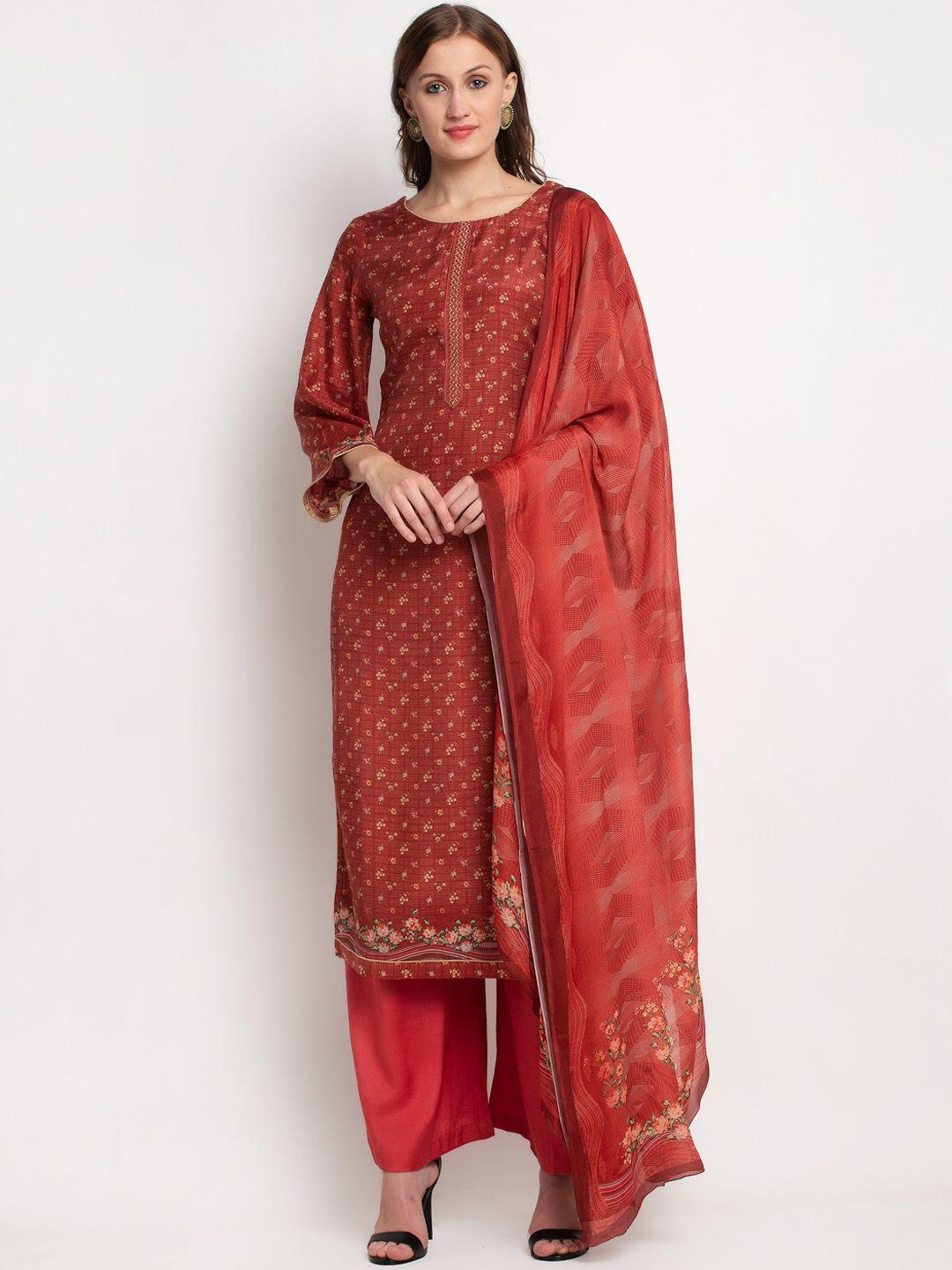Stylee LIFESTYLE Maroon Art Silk Unstitched Dress Material