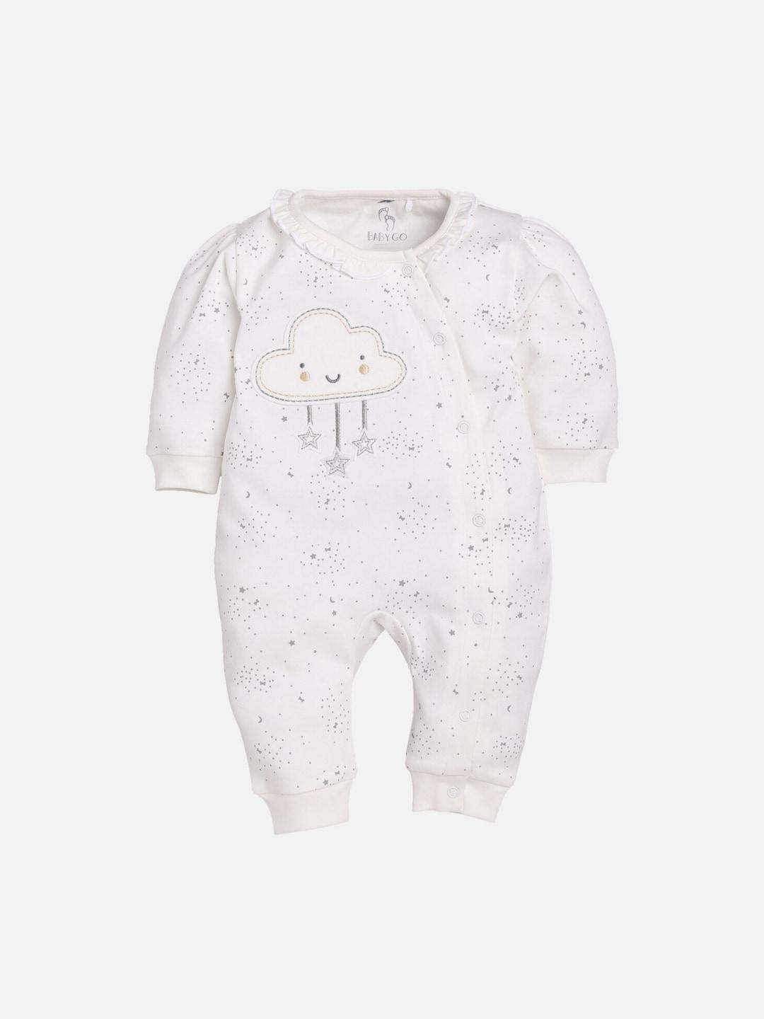 BABY GO Infant Kids White & Grey Printed Rompers