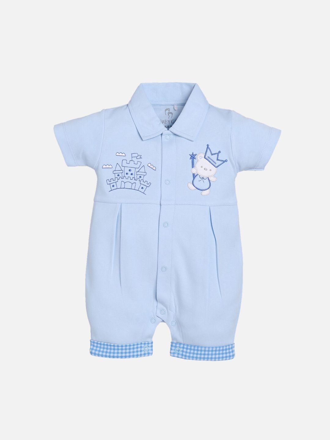 BABY GO Infant Kids Blue & White Solid Cotton Romper