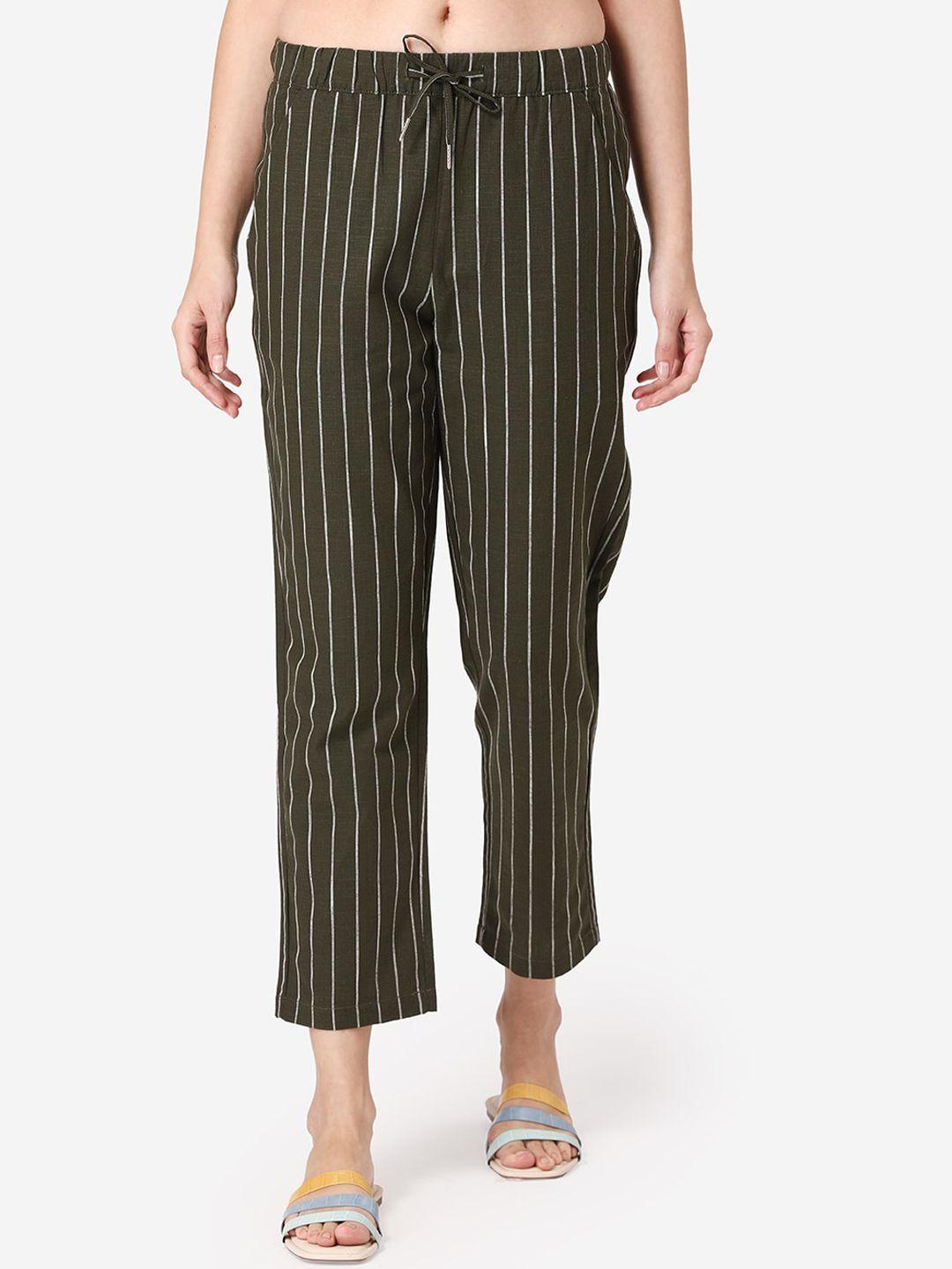 mode-by-red-tape-women-olive-green-straight-fit-striped-regular-trousers