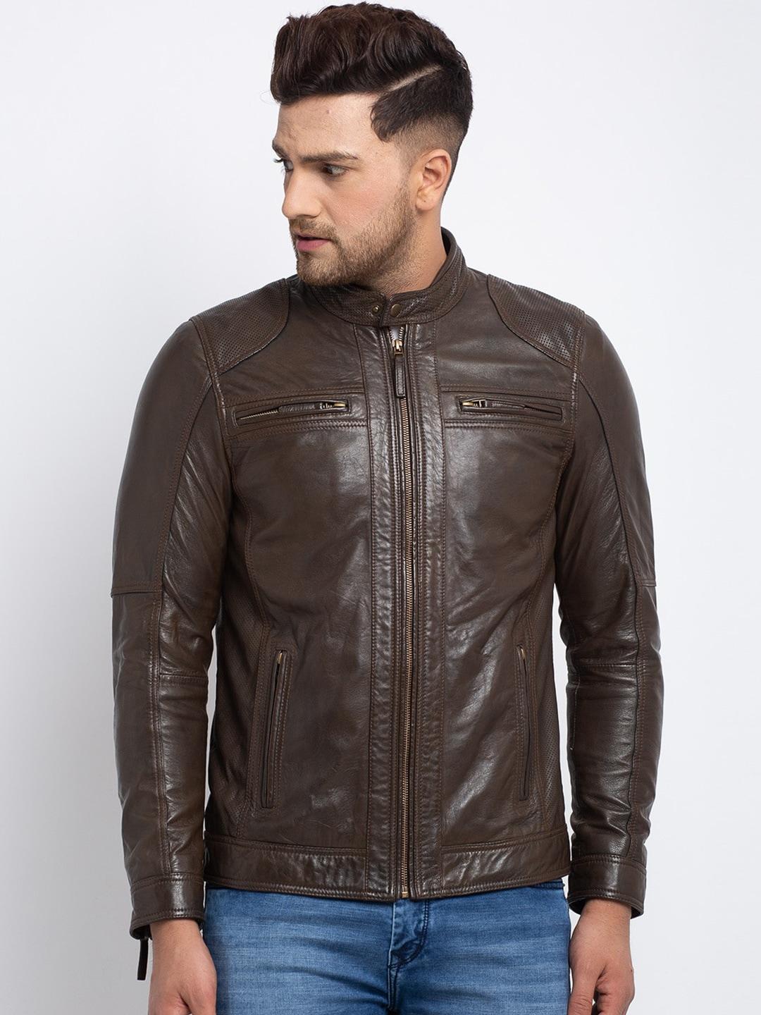Teakwood Leathers Men Brown Solid Lightweight Leather Jacket
