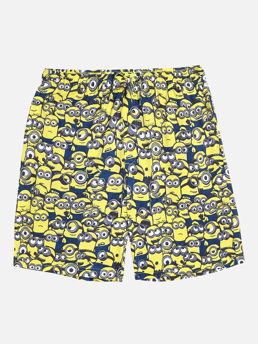 kids-ville-boys-yellow-minions-printed-regular-fit-cotton-shorts