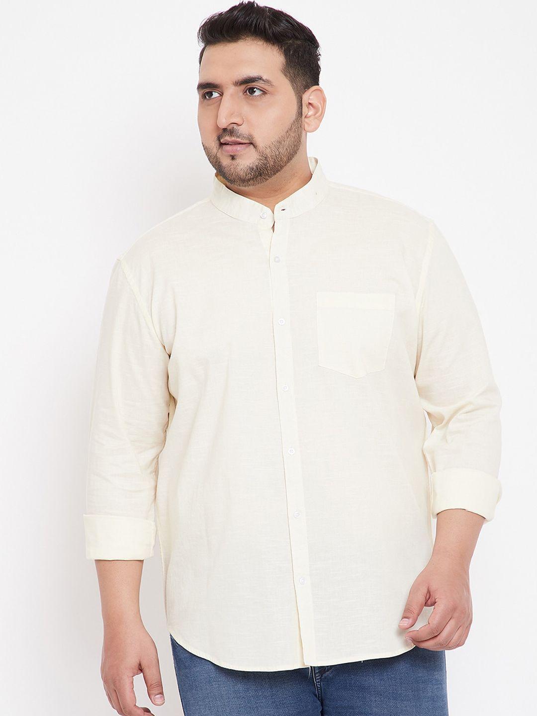 instafab-plus-men-cream-coloured-regular-fit-solid-plus-size-casual-shirt