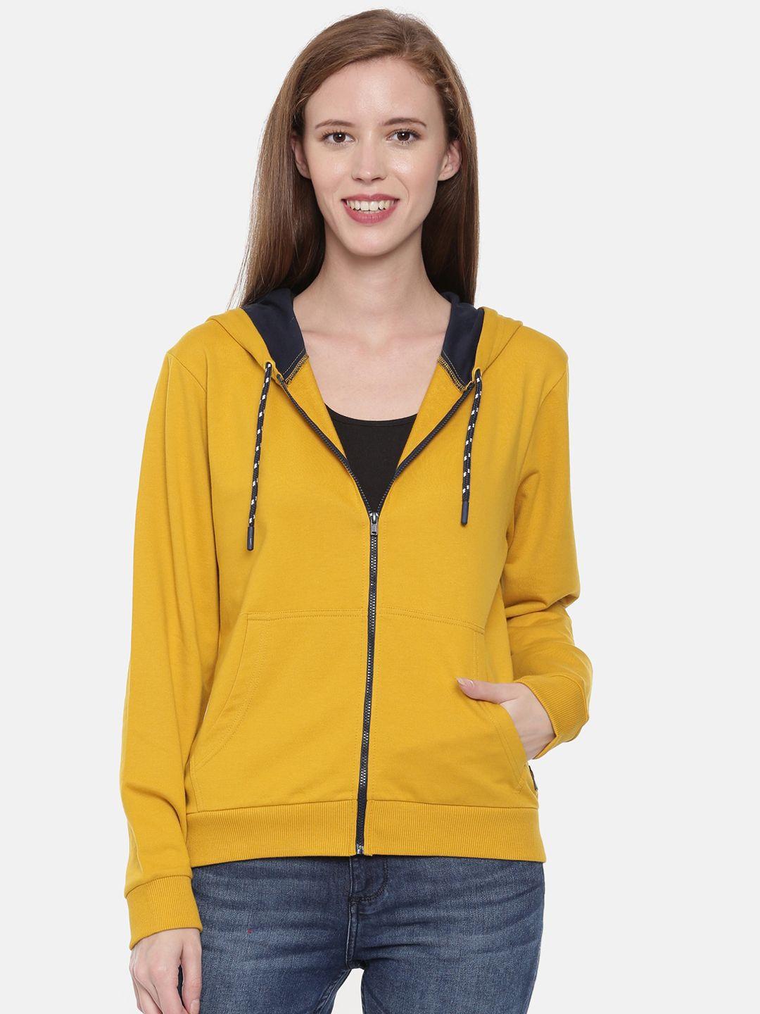 3pin-women-mustard-yellow-solid-hooded-sweatshirt