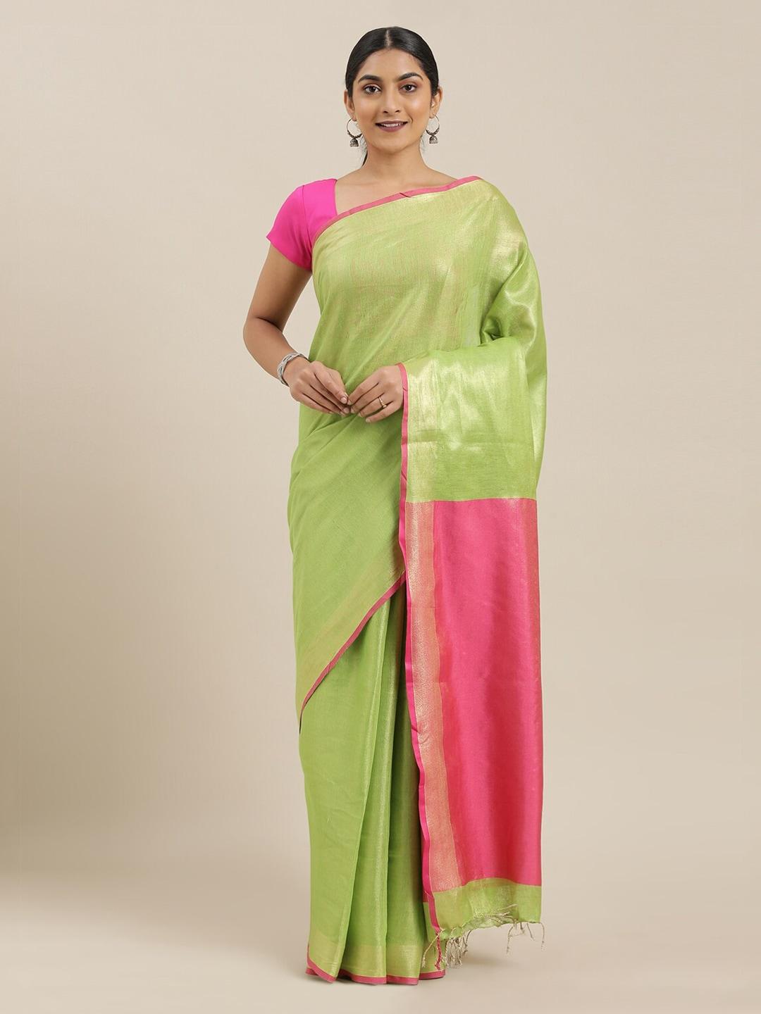 The Chennai Silks Green Solid Art Silk Saree