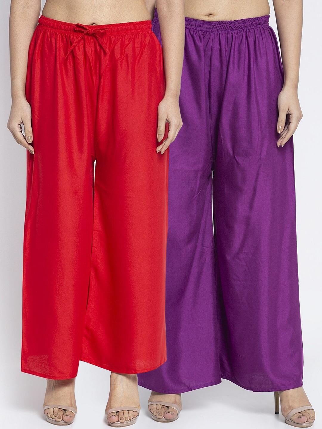 GRACIT Women Red & Violet Solid Flared Palazzos