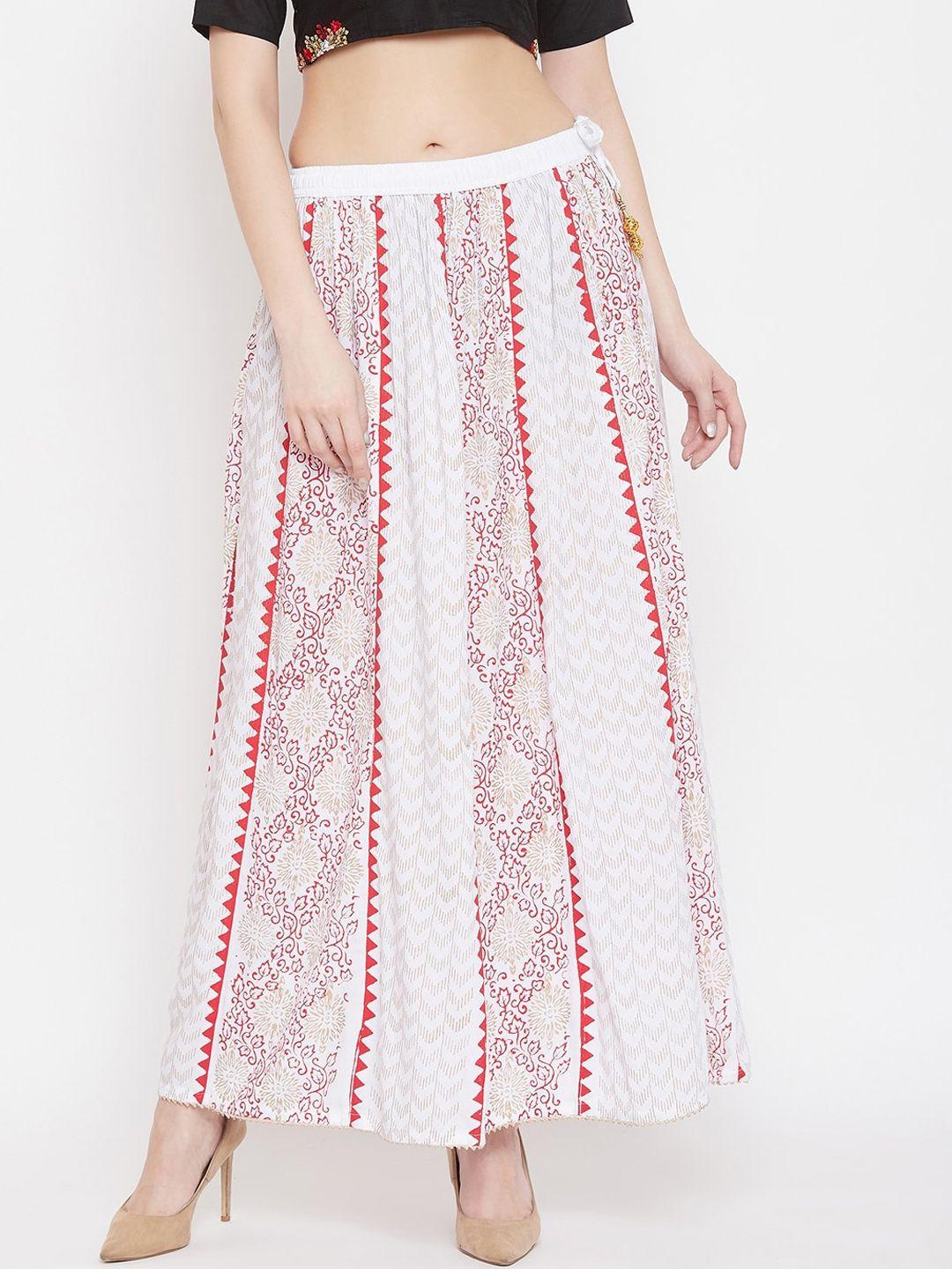 Clora Creation Women White & Red Printed Flared Maxi Skirt