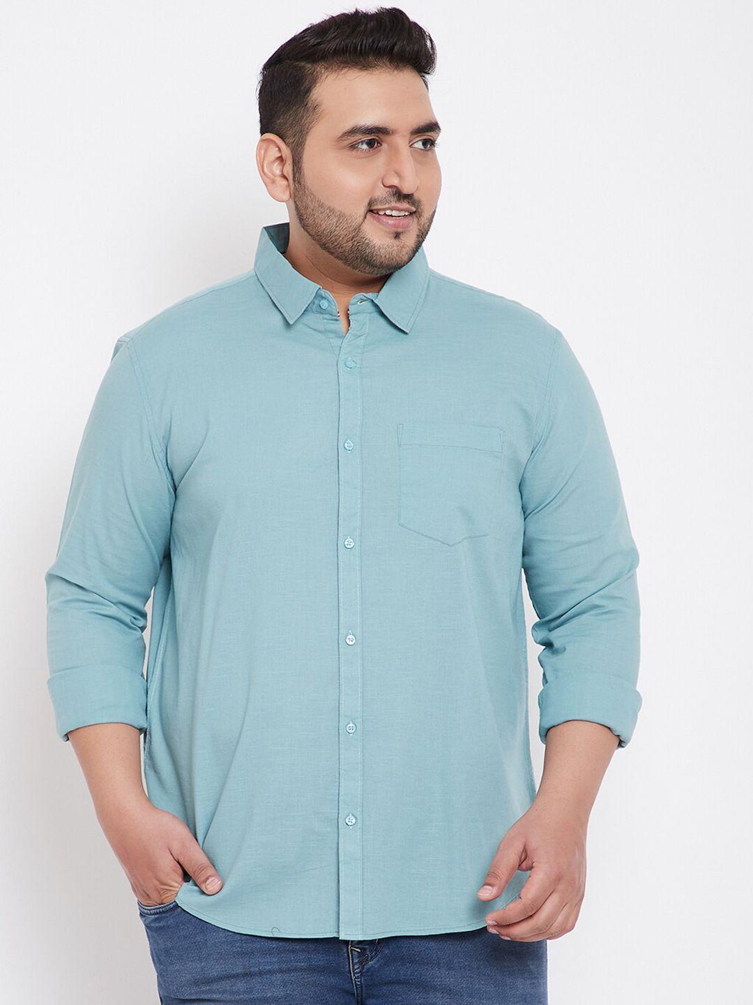 instafab-plus-men-blue-regular-fit-solid-plus-size-casual-shirt