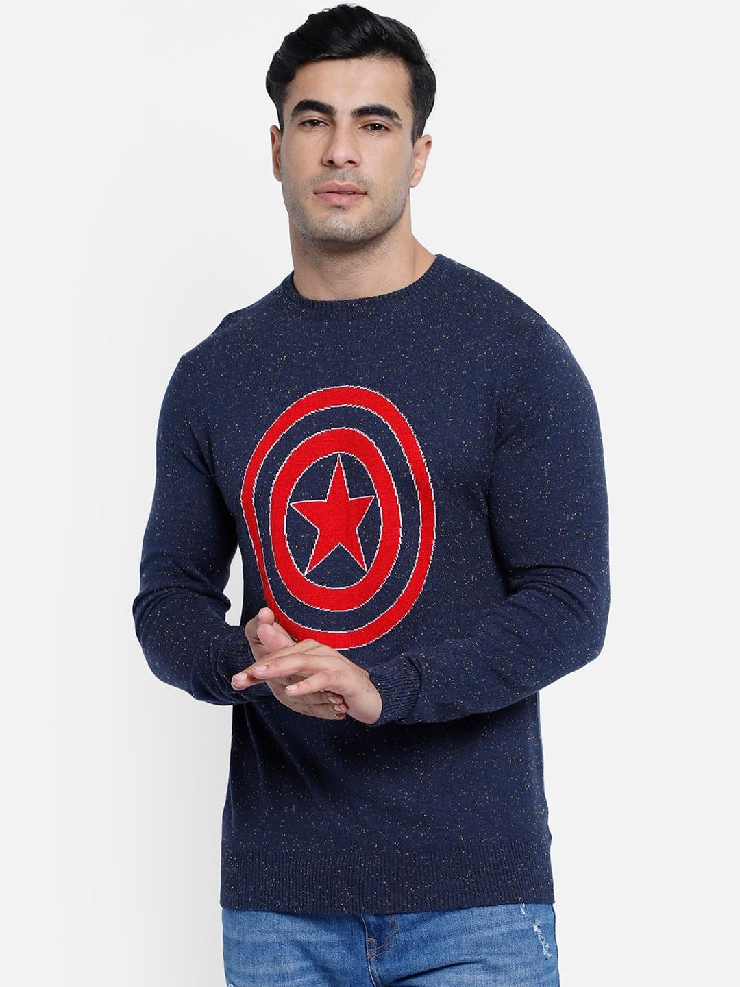 Free Authority Men Blue Captain America Printed Sweater