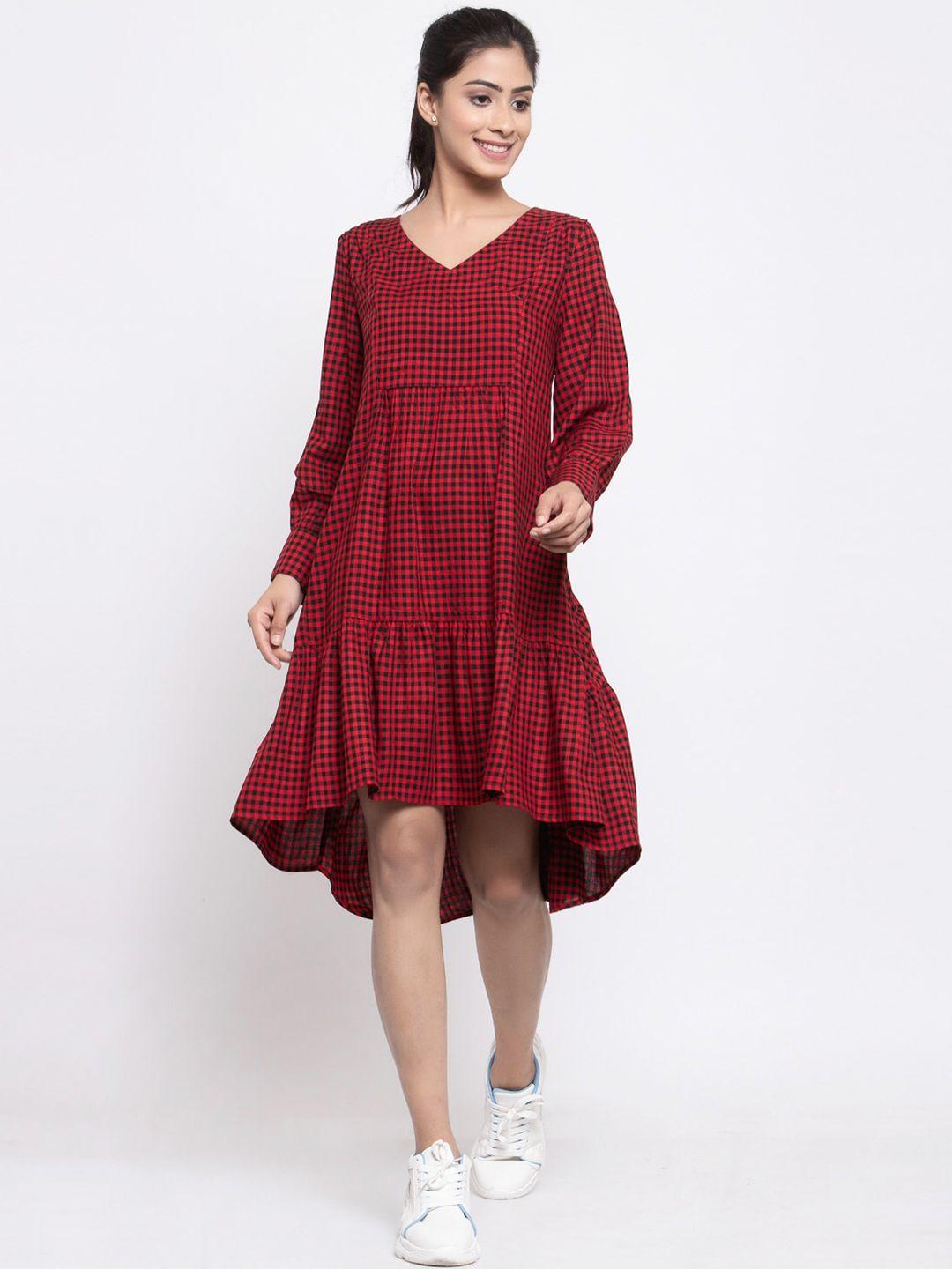 terquois-women-red-printed-oversized-drop-waist-dress