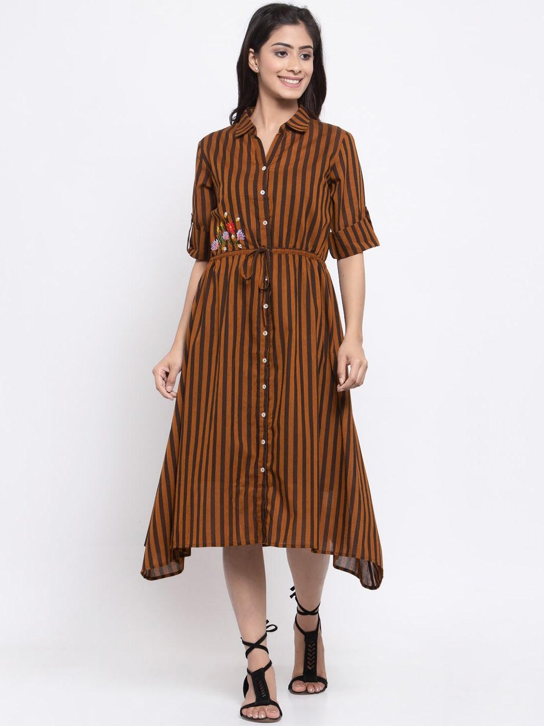 terquois-women-brown-striped-layered-shirt-dress
