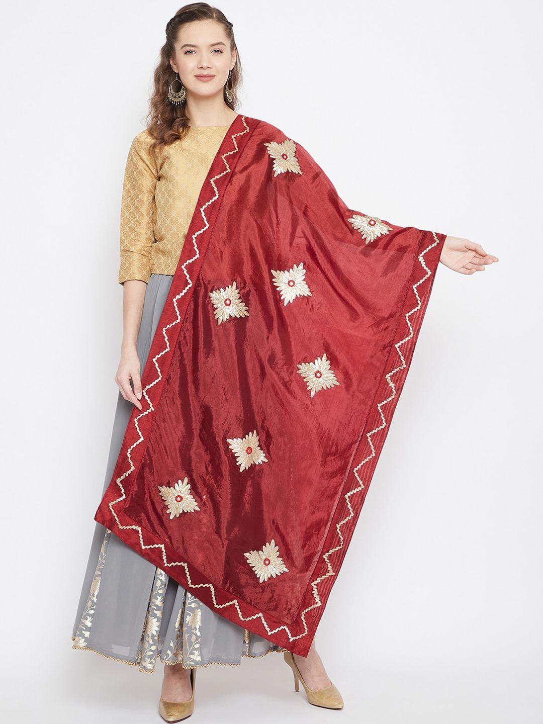 Clora Creation Maroon & Gold-Toned Embroidered Dupatta