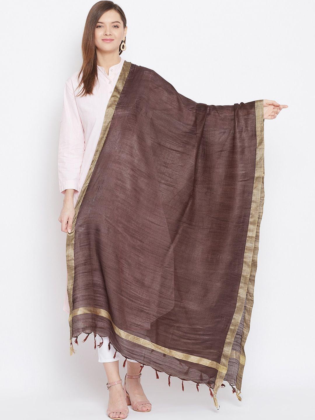 clora-creation-coffee-brown-&-gold-toned-solid-dupatta