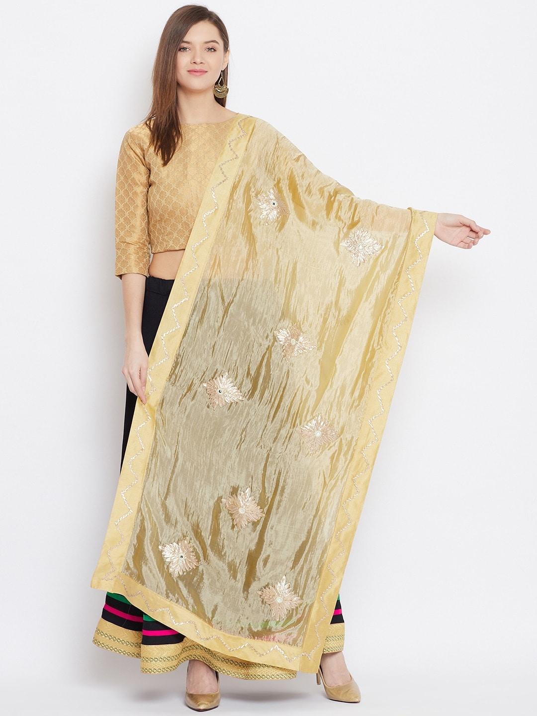 Clora Creation Beige & Gold-Toned Embroidered Dupatta