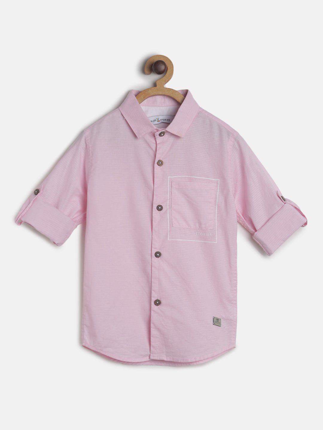 TALES & STORIES Boys Pink Regular Fit Solid Casual Shirt