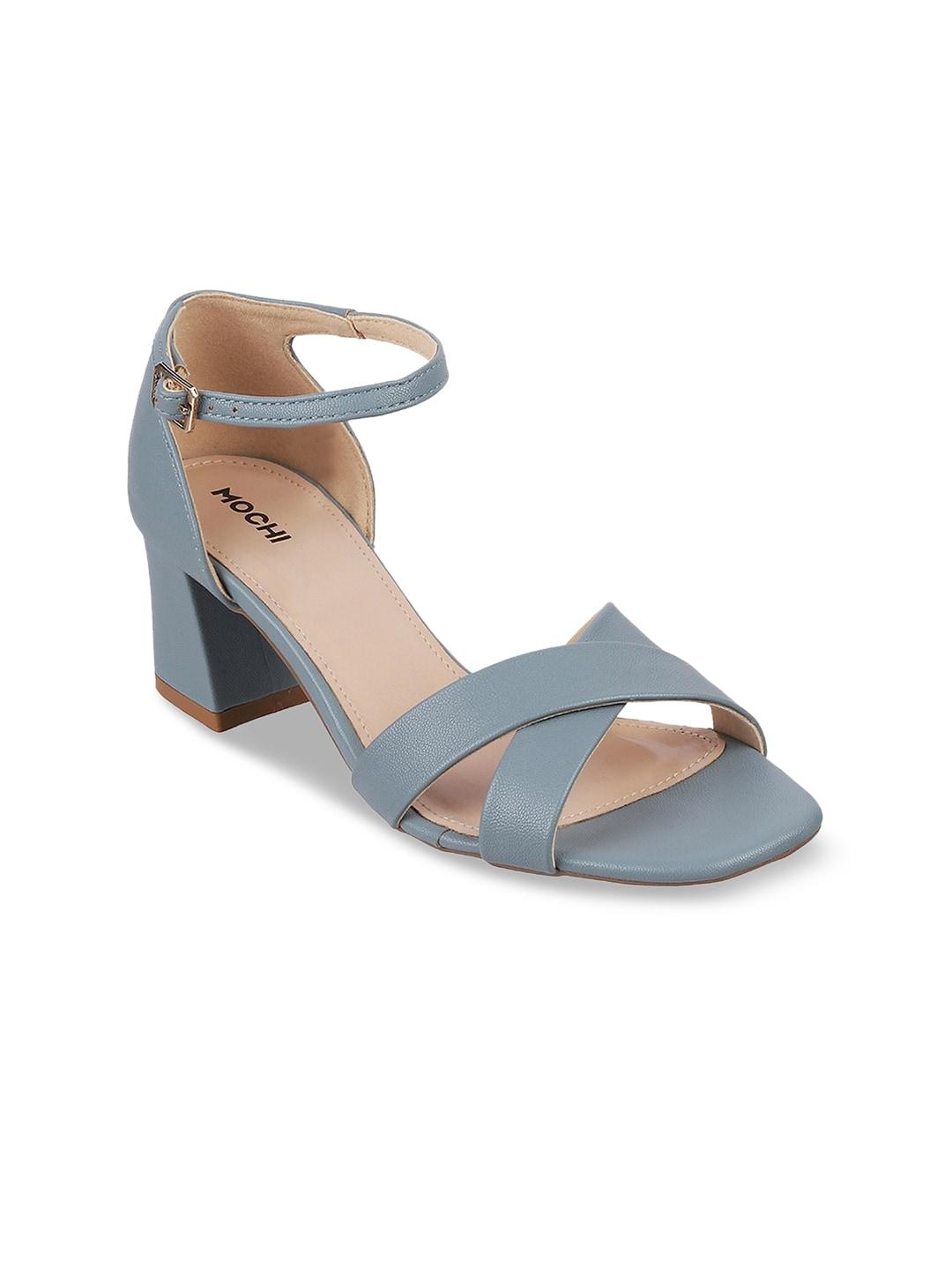 mochi-women-blue-solid-block-heels
