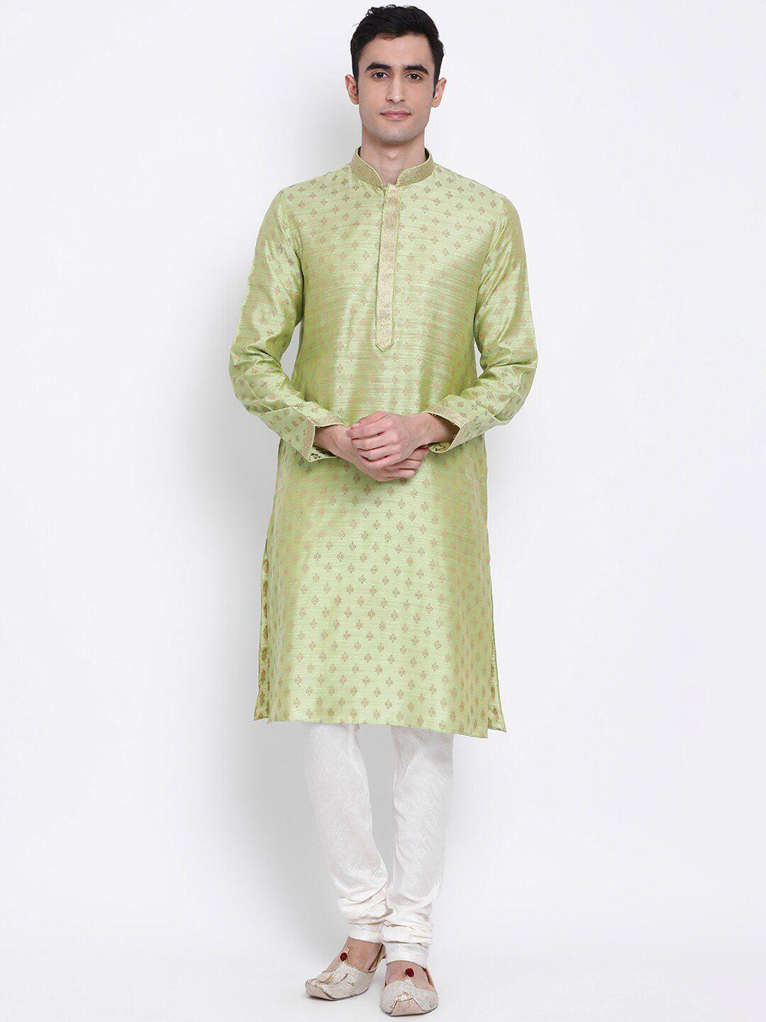sanwara-men-green-self-design-kurta-with-churidar