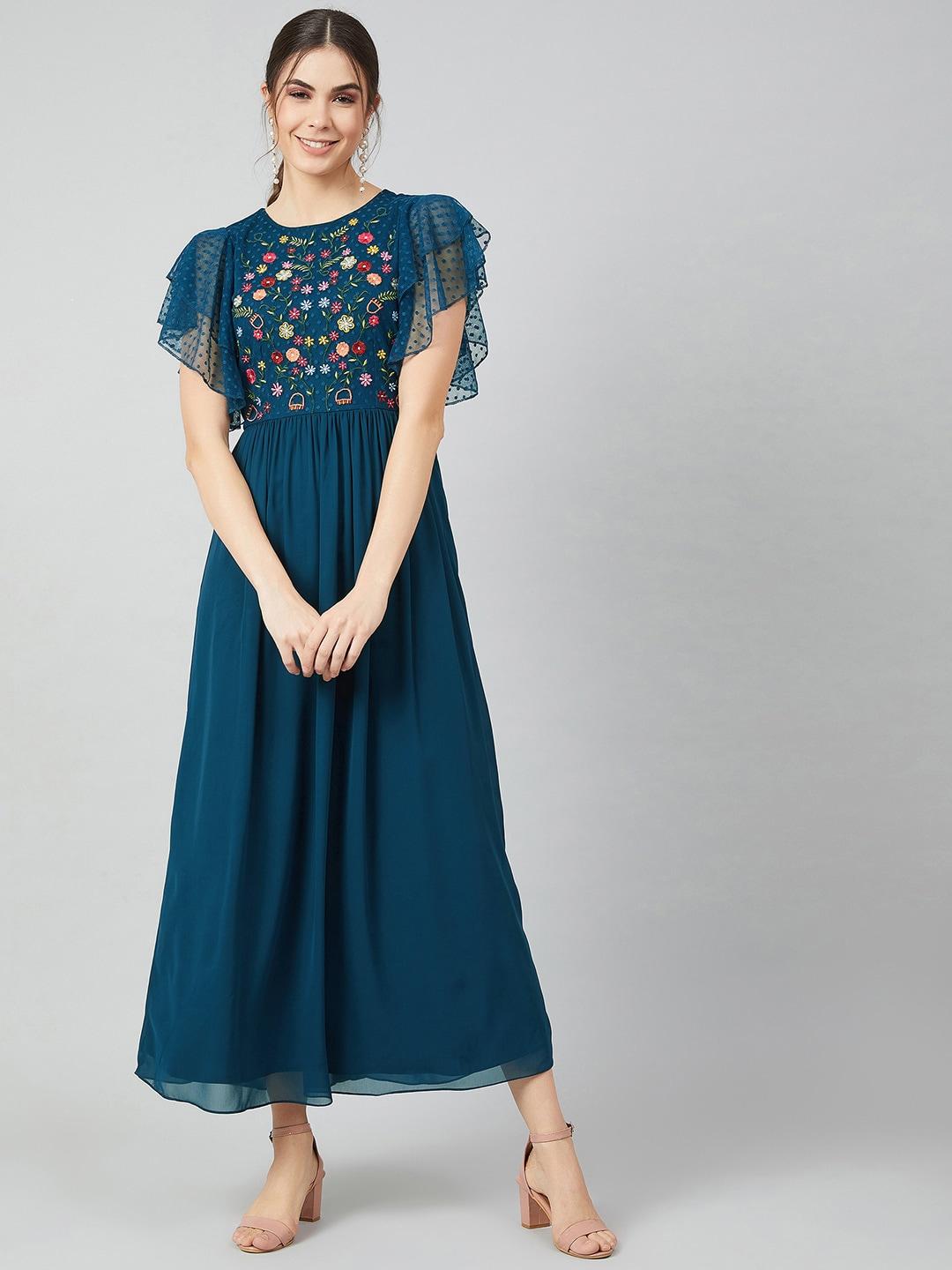 Athena Blue Embroidered Maxi Dress