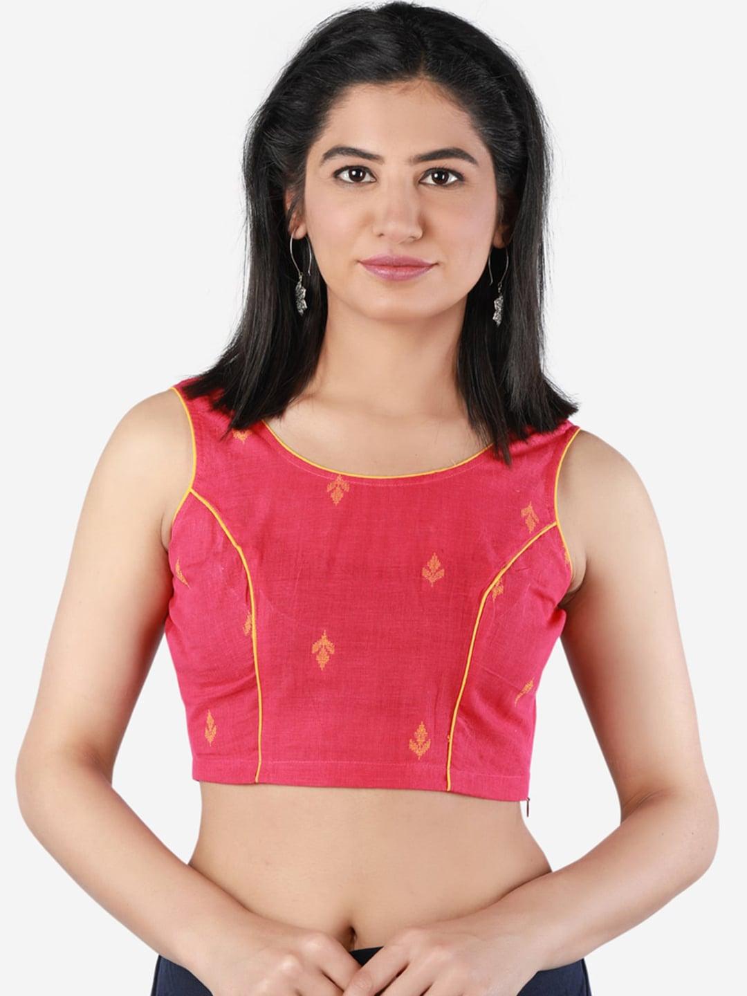 Llajja Women Pink & Yellow Printed Saree Blouse
