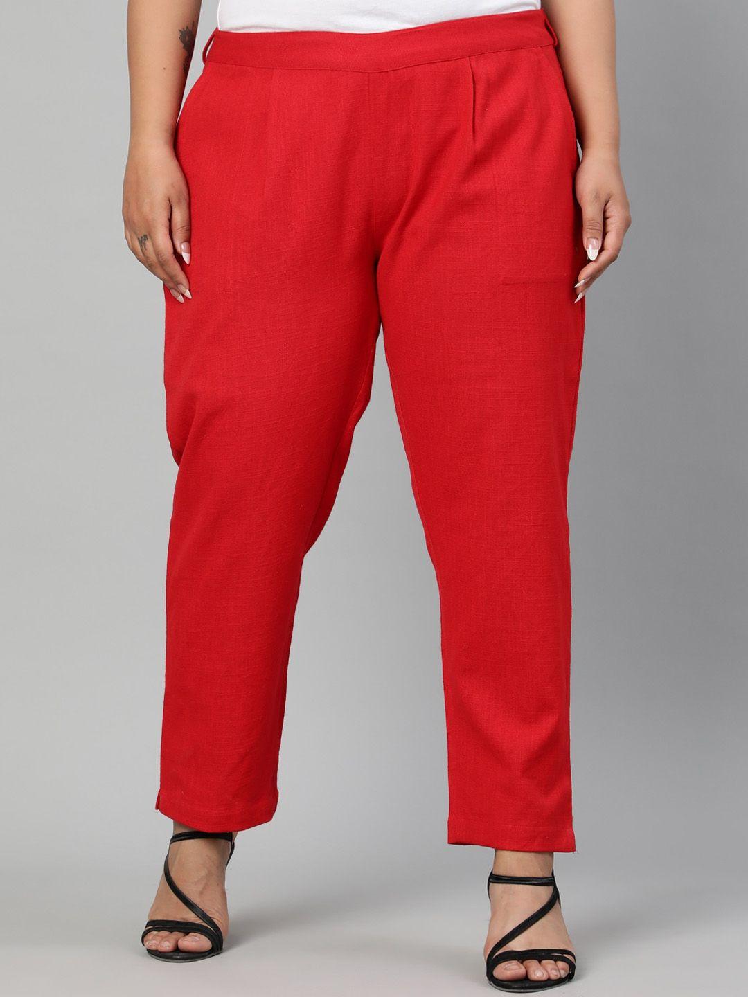 jaipur-kurti-plus-size-women-red-regular-fit-solid-trousers