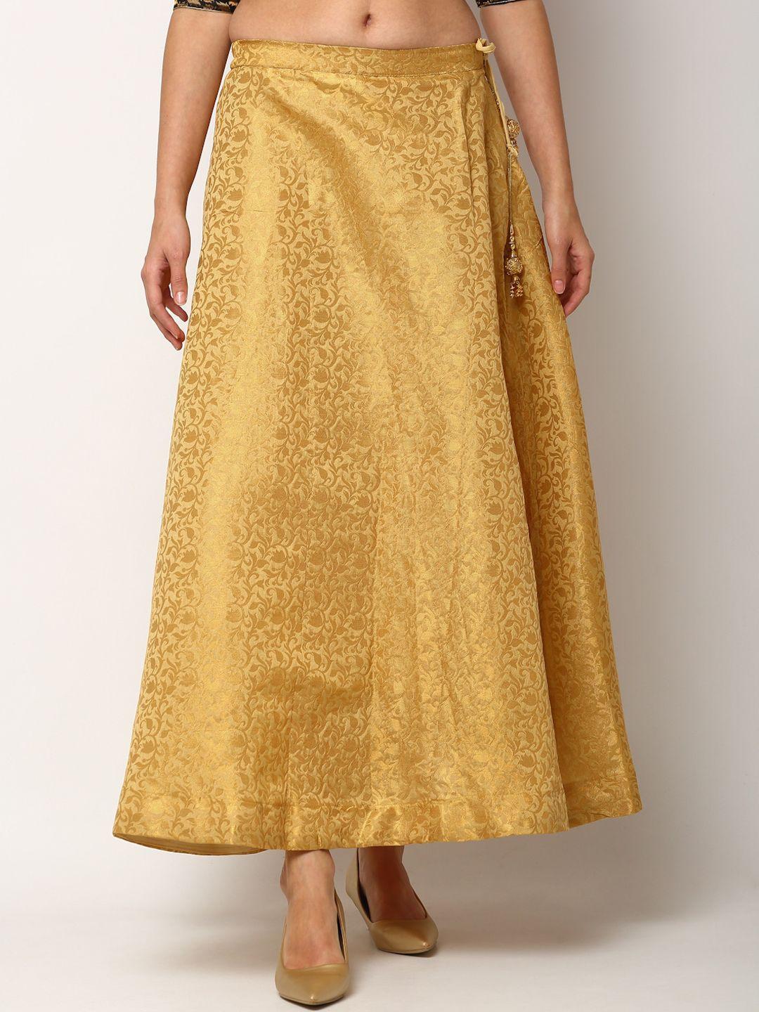 Miaz Lifestyle Women Gold-Coloured Self-Design Flared Maxi Skirt