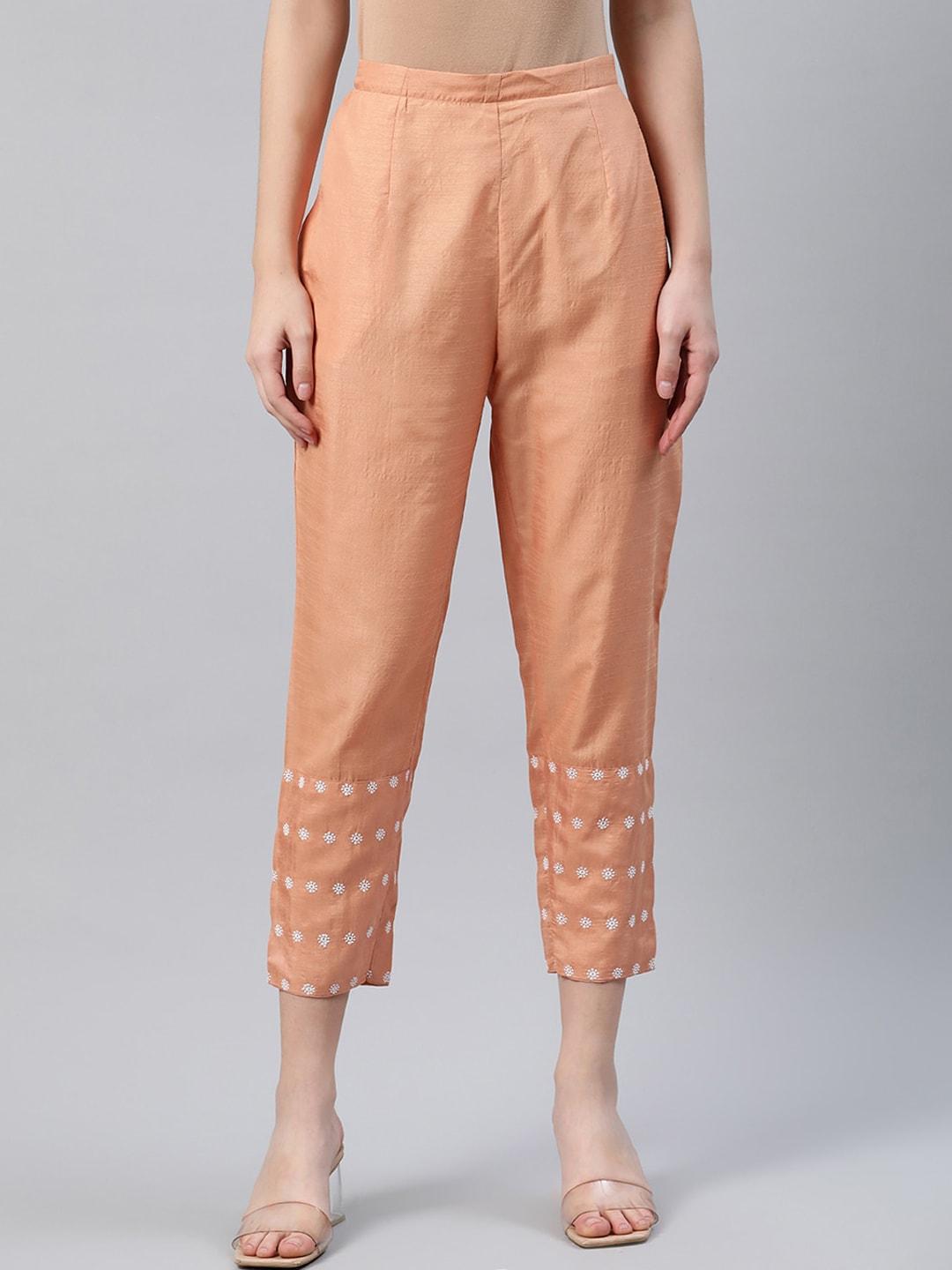 libas-women-orange-slim-fit-embroidered-cigarette-trousers