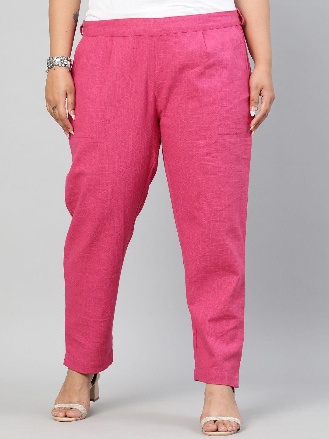 jaipur-kurti-women-pink-regular-fit-solid-regular-trousers