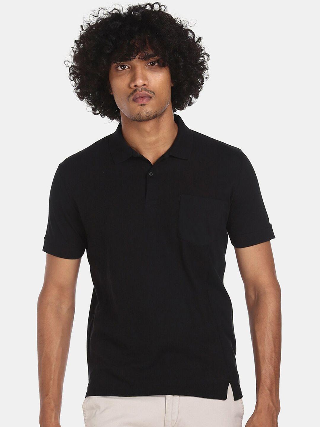 Arrow New York Men Black Solid Cotton Polo Collar T-shirt