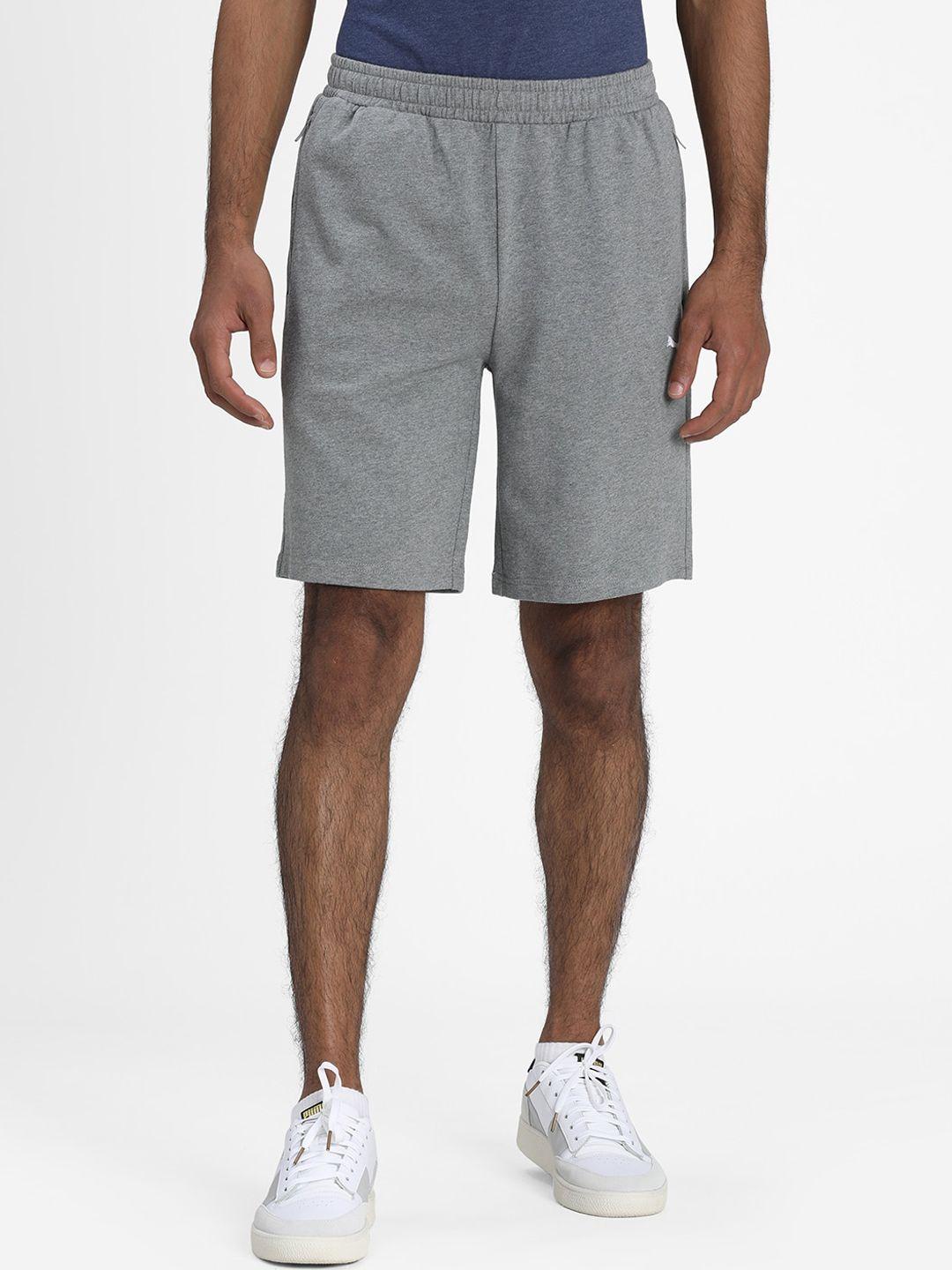 Puma Men Grey Solid Regular Fit Cotton Shorts