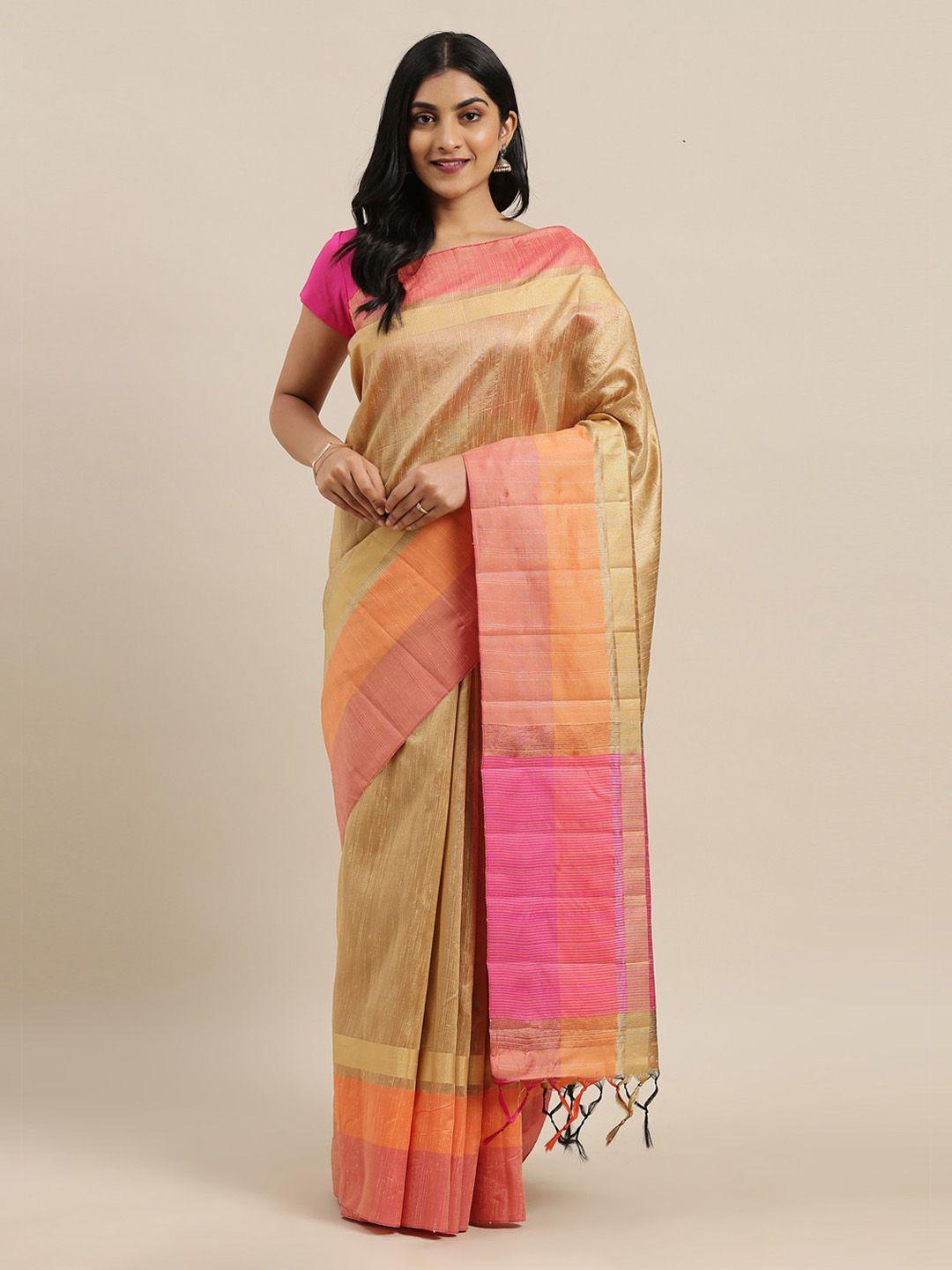 the-chennai-silks-beige-&-pink-viscose-rayon-solid-banarasi-saree