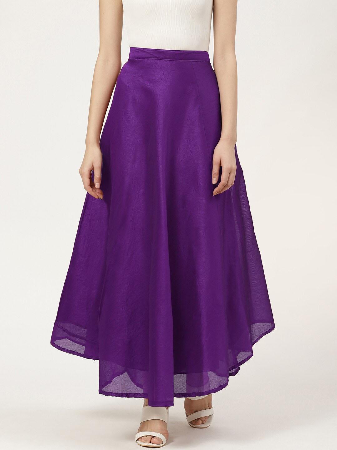 Vastraa Fusion Women Purple Solid Flared Maxi Skirt