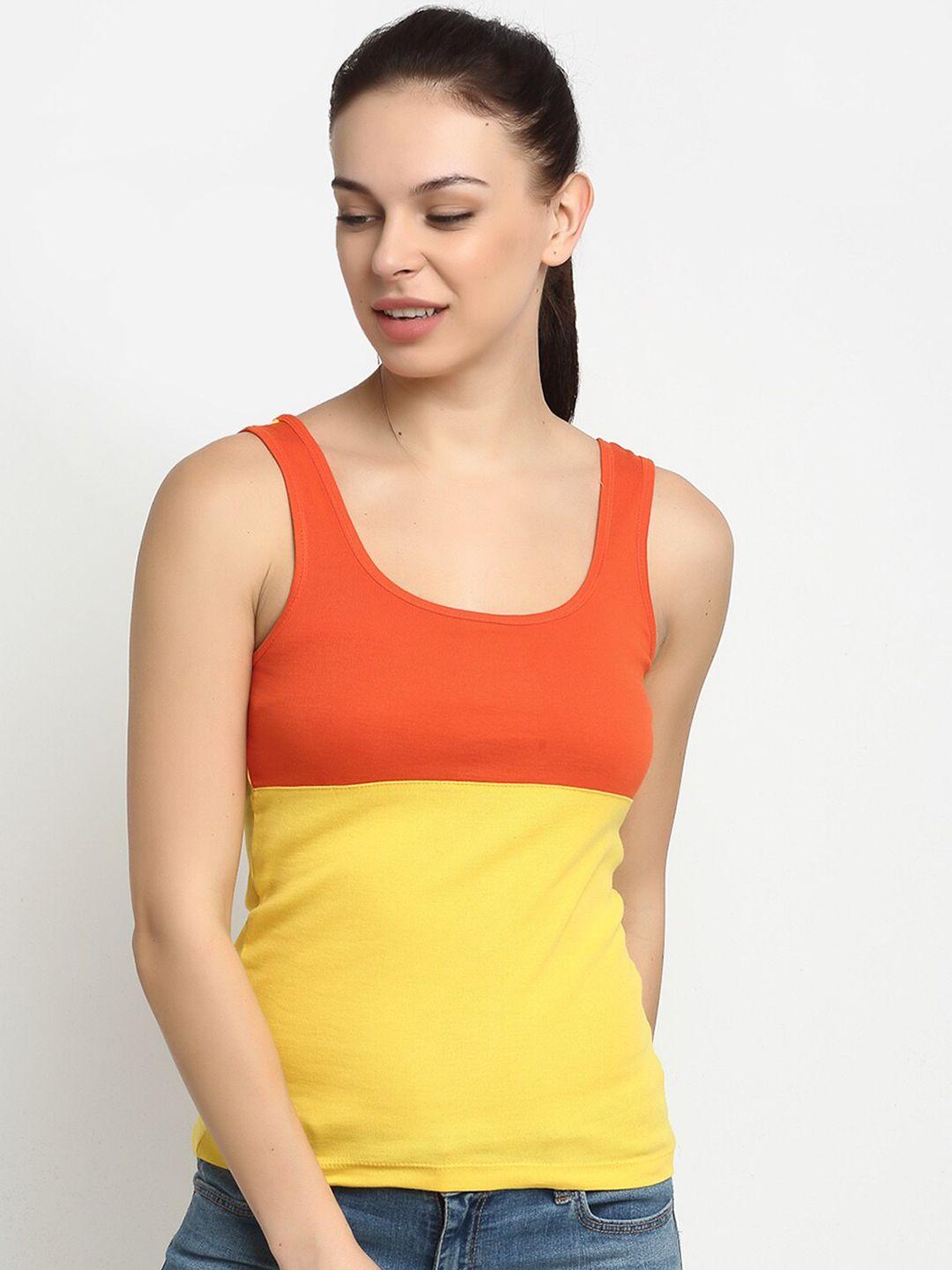 friskers-orange-&-yellow-colourblocked-pure-cotton-tank-top