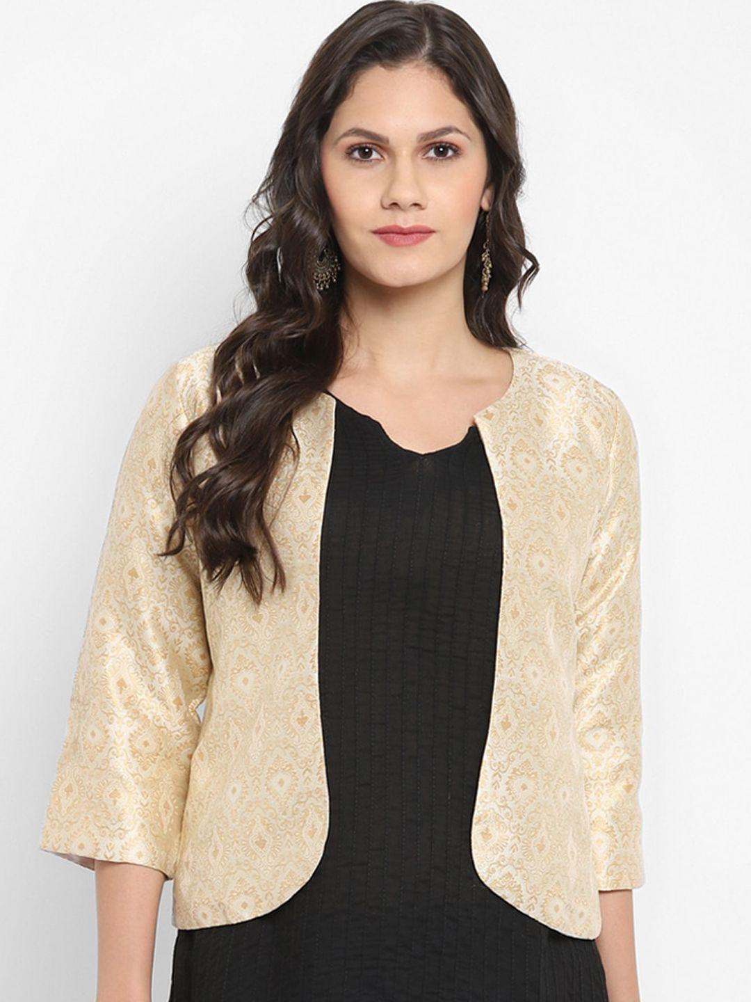 hangup-women-beige-self-design-lightweight-jacquard-open-front-jacket