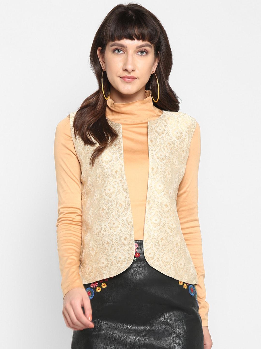 hangup-women-beige-self-design-lightweight-jacquard-open-front-jacket
