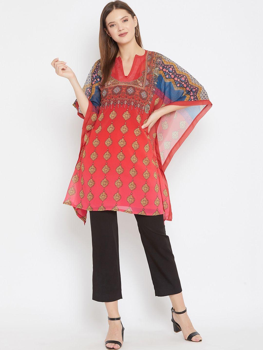 the-kaftan-company-red-hand-embroidered-layered-georgette-kaftan-longline-top