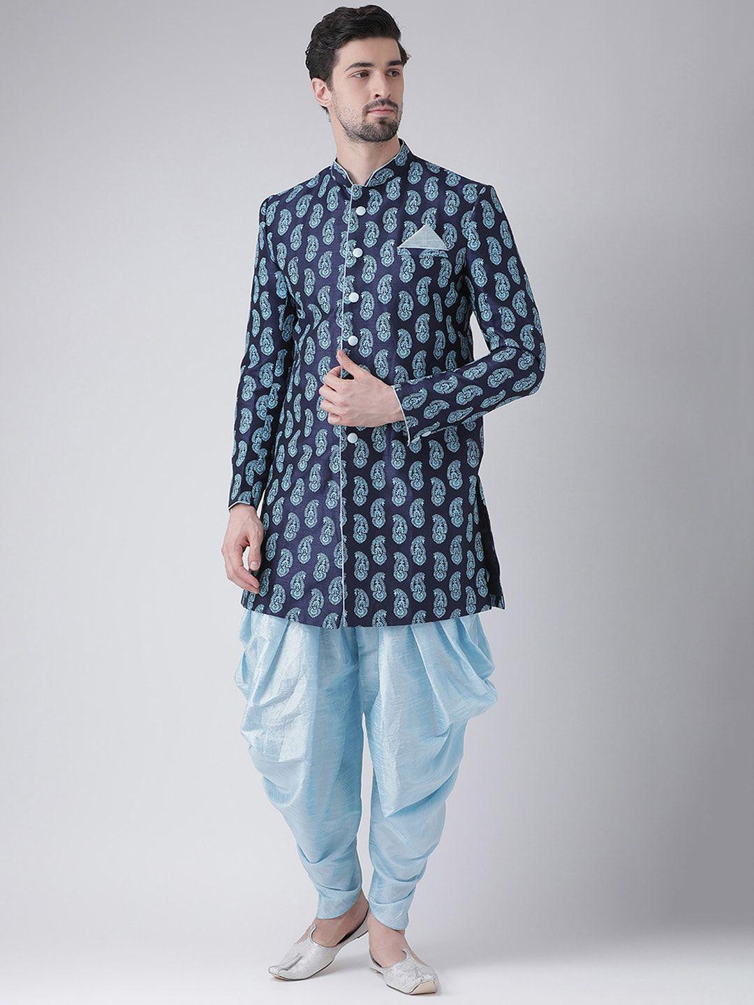 DEYANN Men Blue Printed Sherwani With Patiala Pants